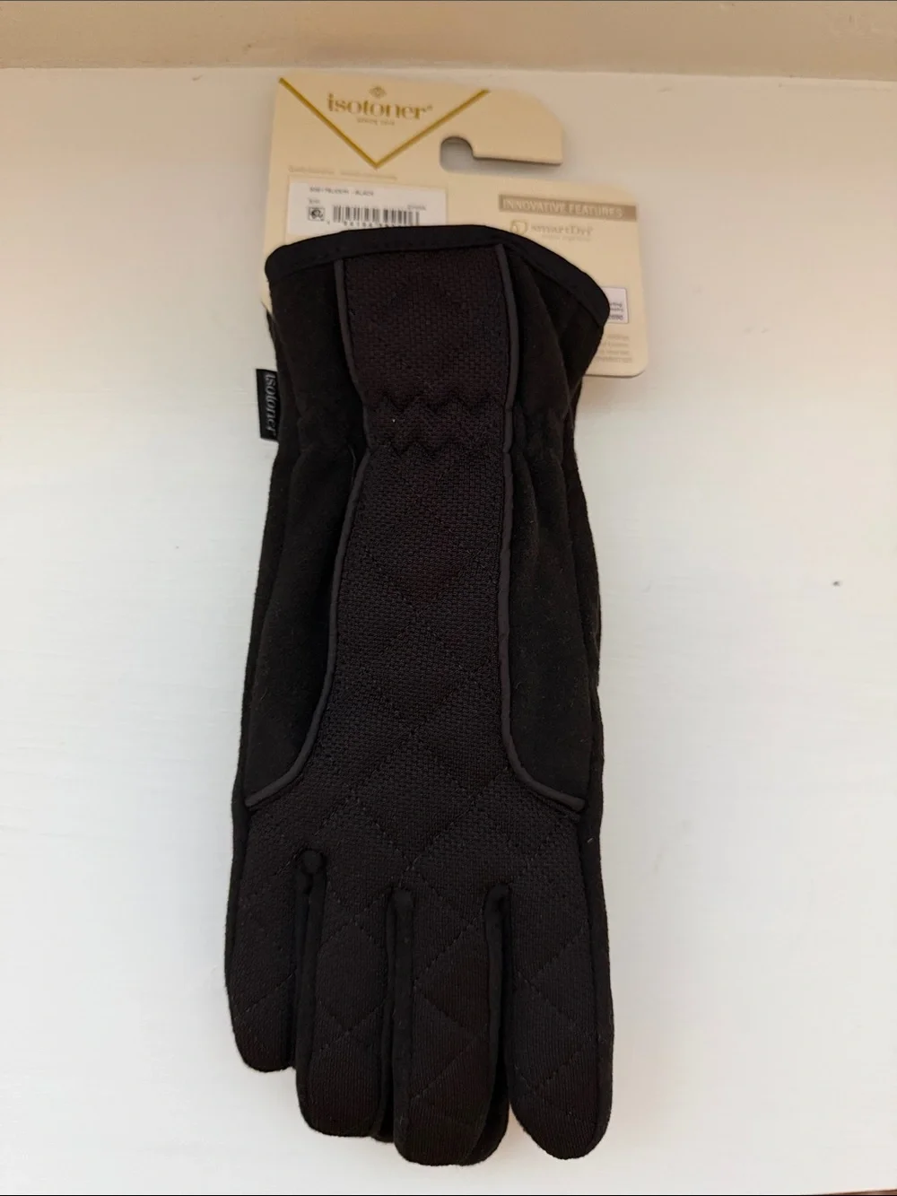 Isotoner Black Women's Quilted Water-Repellent Gloves Size S/M